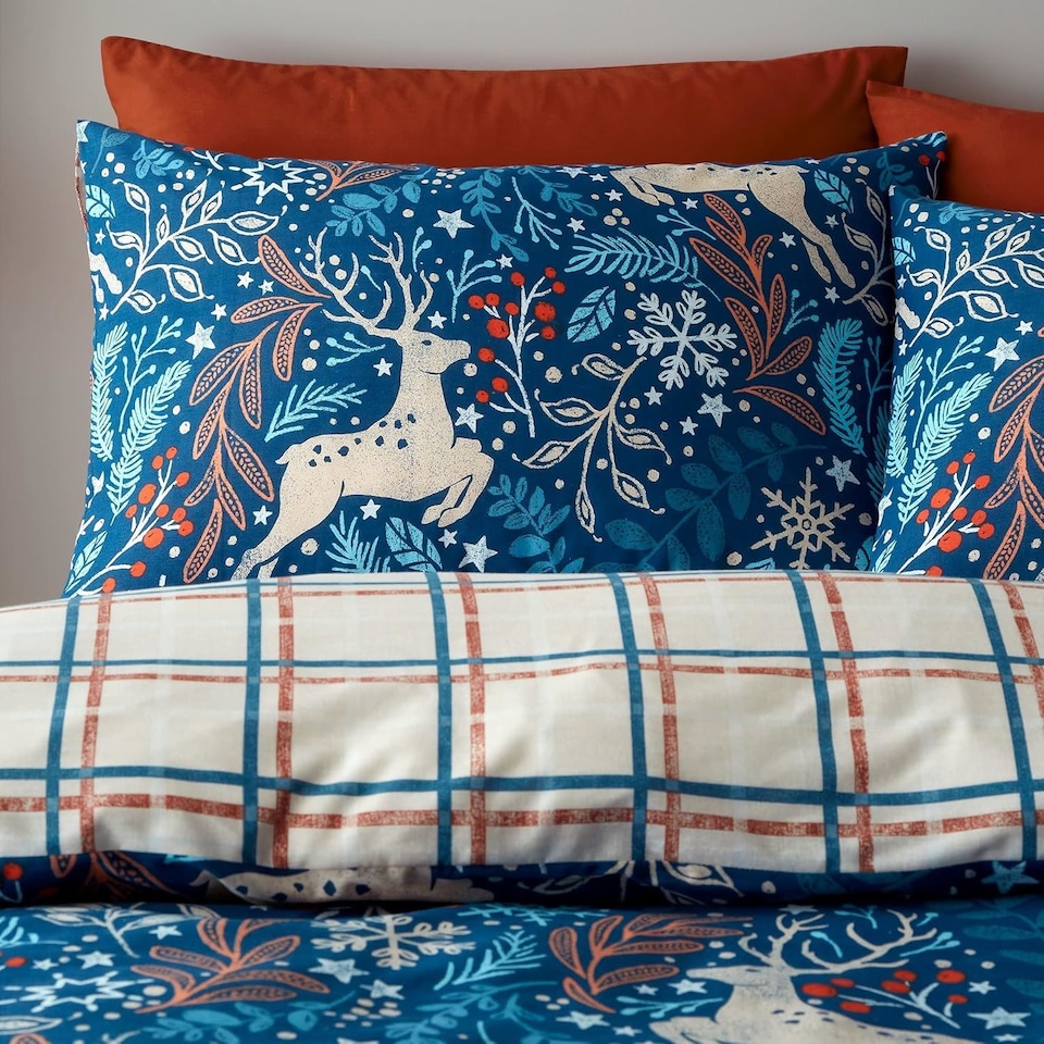 image 1 of Winter Stags Christmas Blue Duvet Cover Set | Blue | Navy | Double