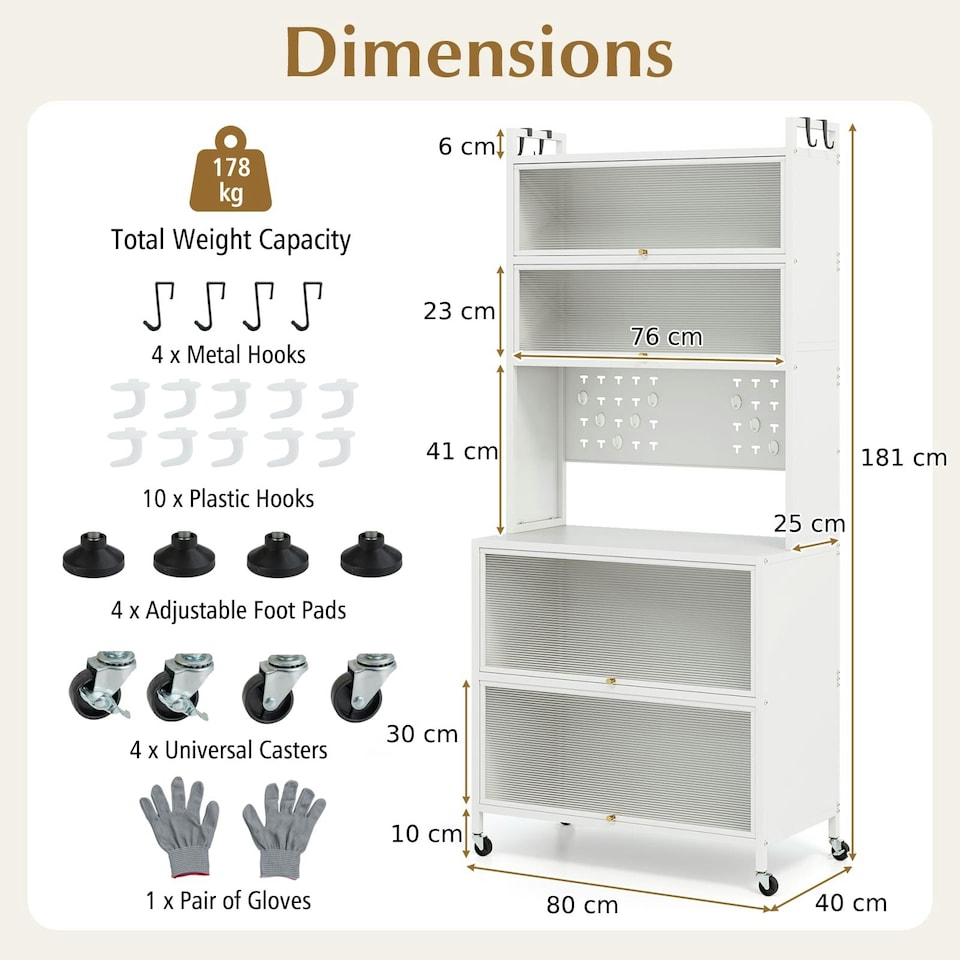 image 1 of COSTWAY 6-Tier Kitchen Pantry Cabinet Buffet Cabinet White White