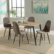 Core Products Aspen Dining Set - Rectangular Table and Four Brown Fabric Upholstered Chairs, H75.0cm x W80.0cm x L120.0cm Brown