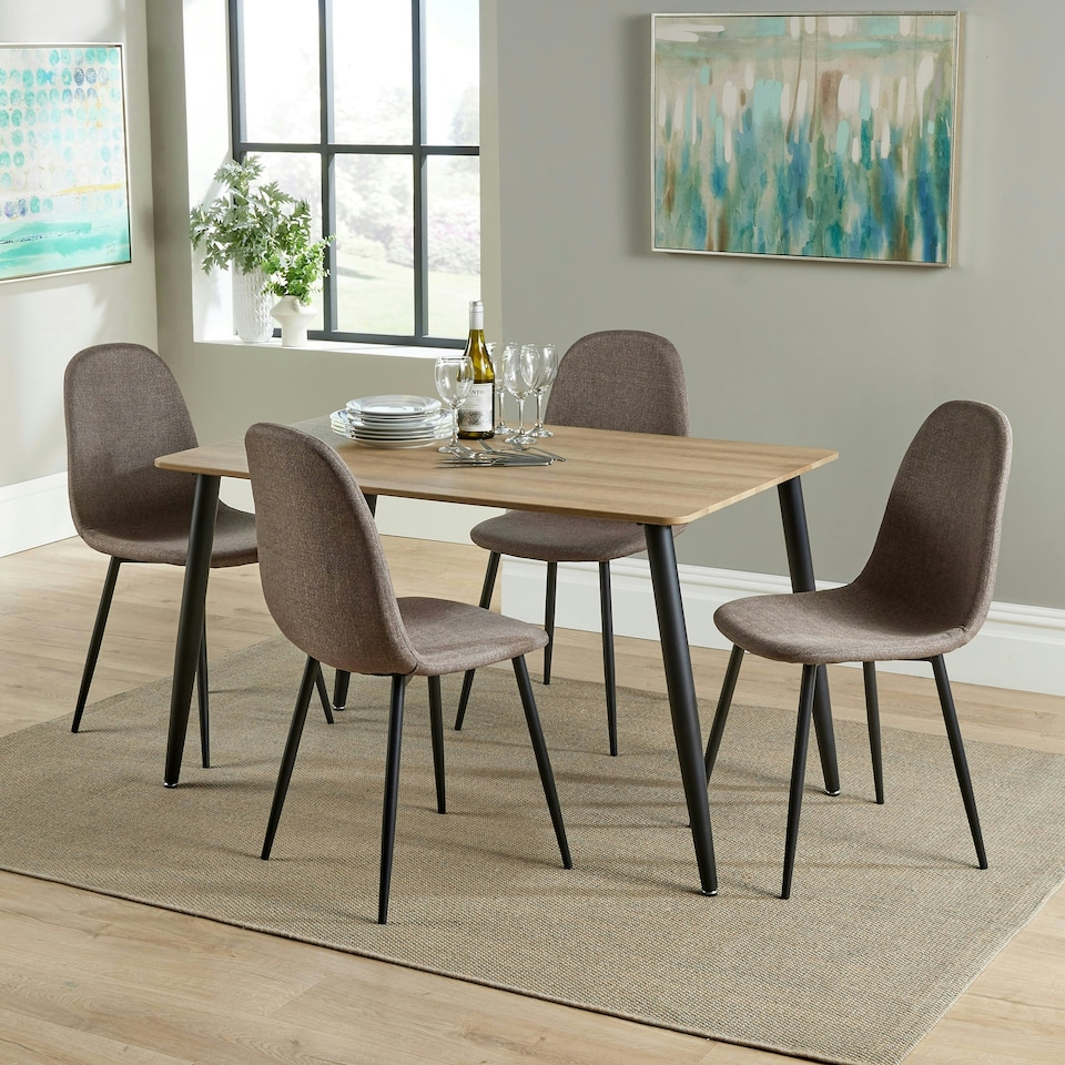 image 1 of Core Products Aspen Dining Set - Rectangular Table and Four Brown Fabric Upholstered Chairs, H75.0cm x W80.0cm x L120.0cm Brown