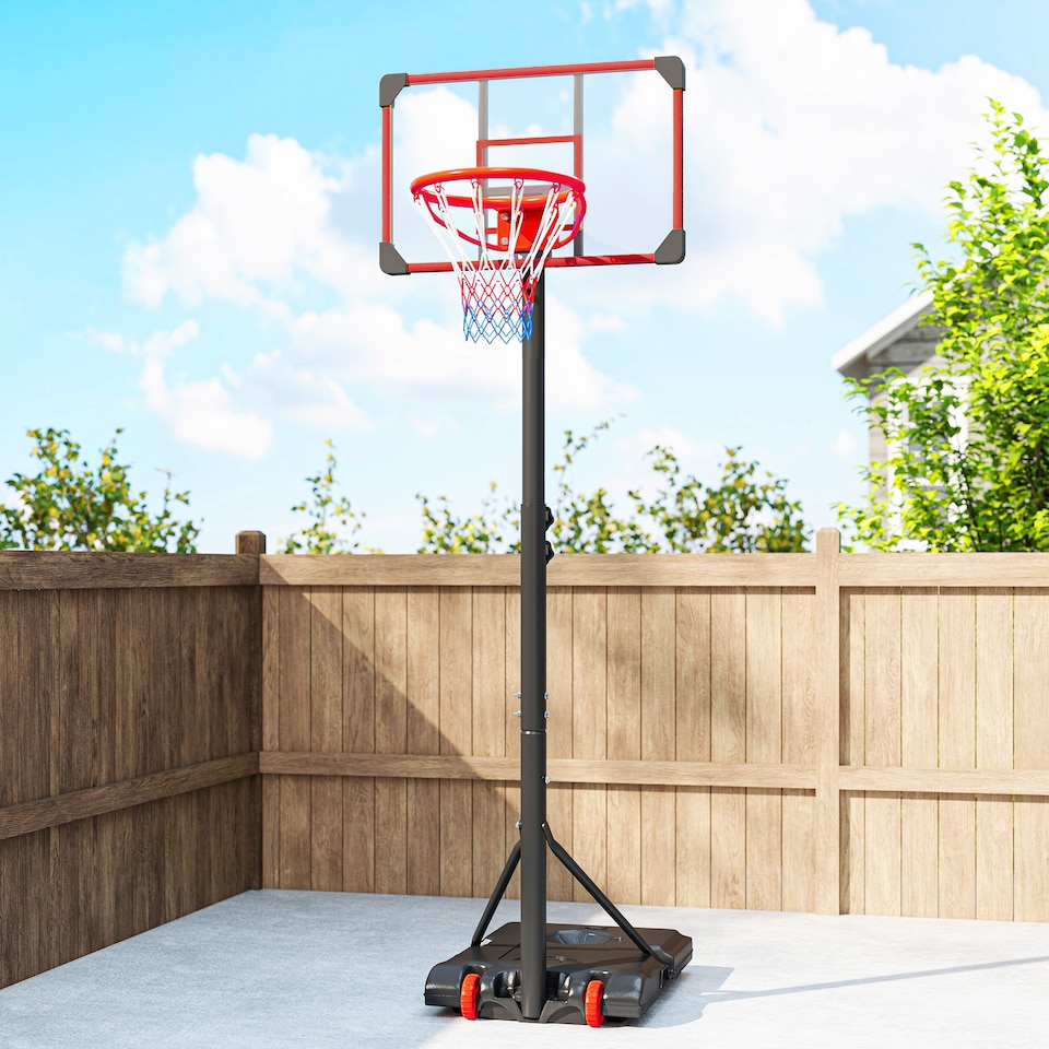 image 1 of SPORTNOW Adjustable Basketball Hoop and Stand w/ Wheels, 1.8-2.1m, Red