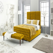Lorina Plush Superking Bed Frame - Mustard Gold