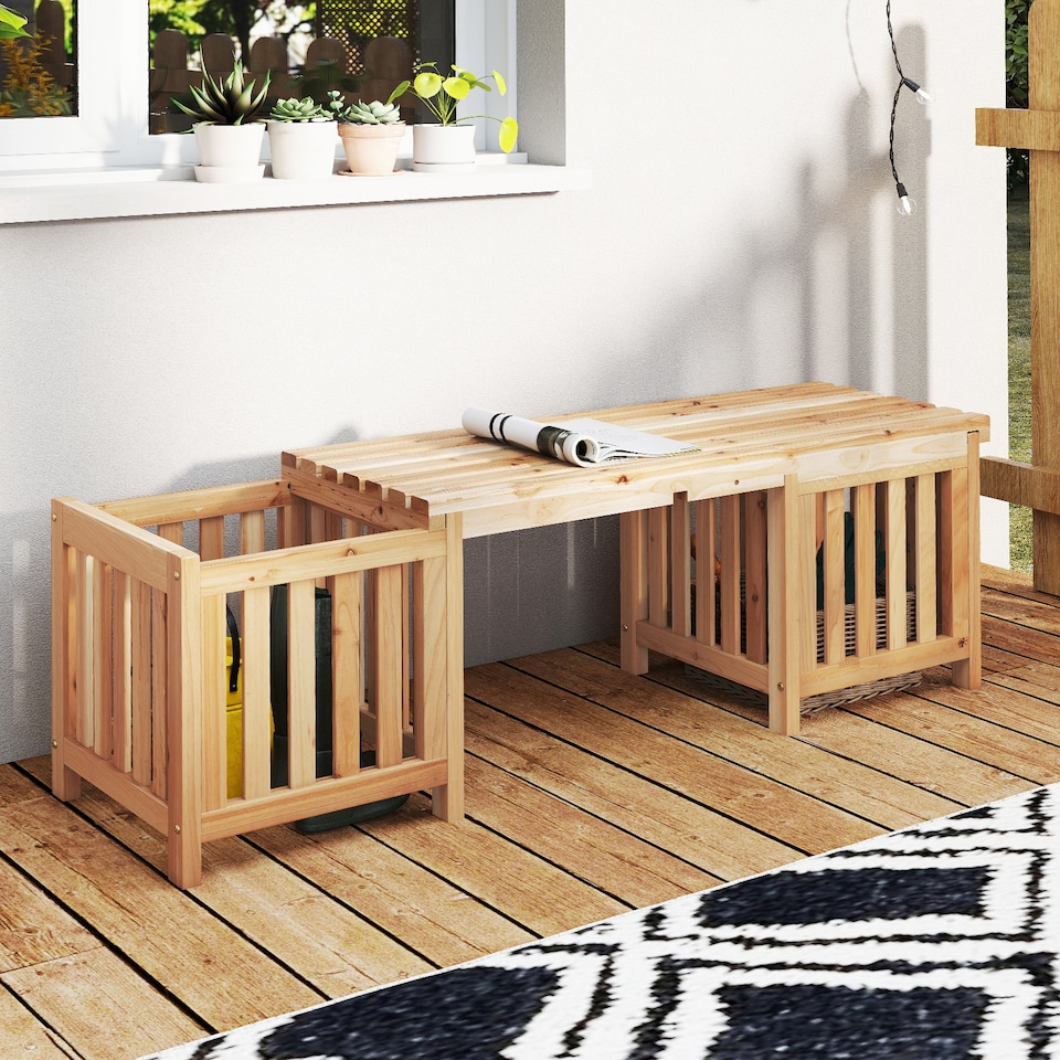 COSTWAY 2-in-1 Wooden Planter & Bench Raised Garden Bed Bench