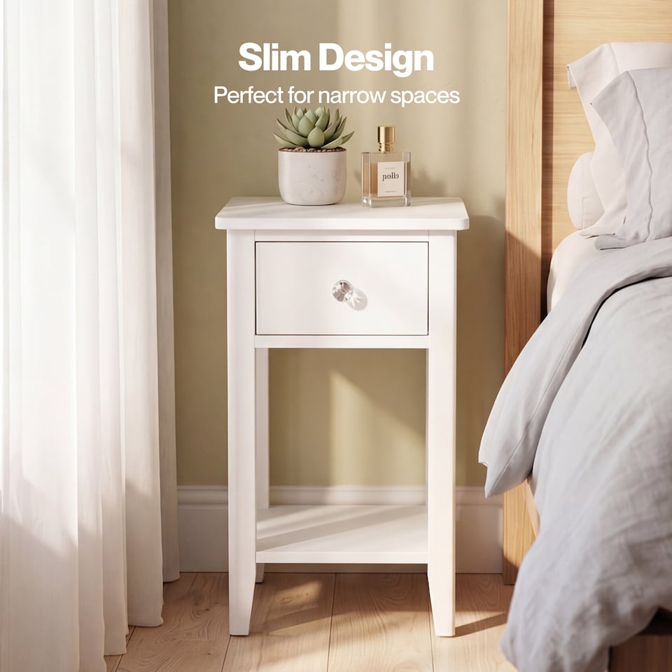 image 1 of Levede Bedside Table Narrow Modern End Table Drawer & Shelf Bedroom White