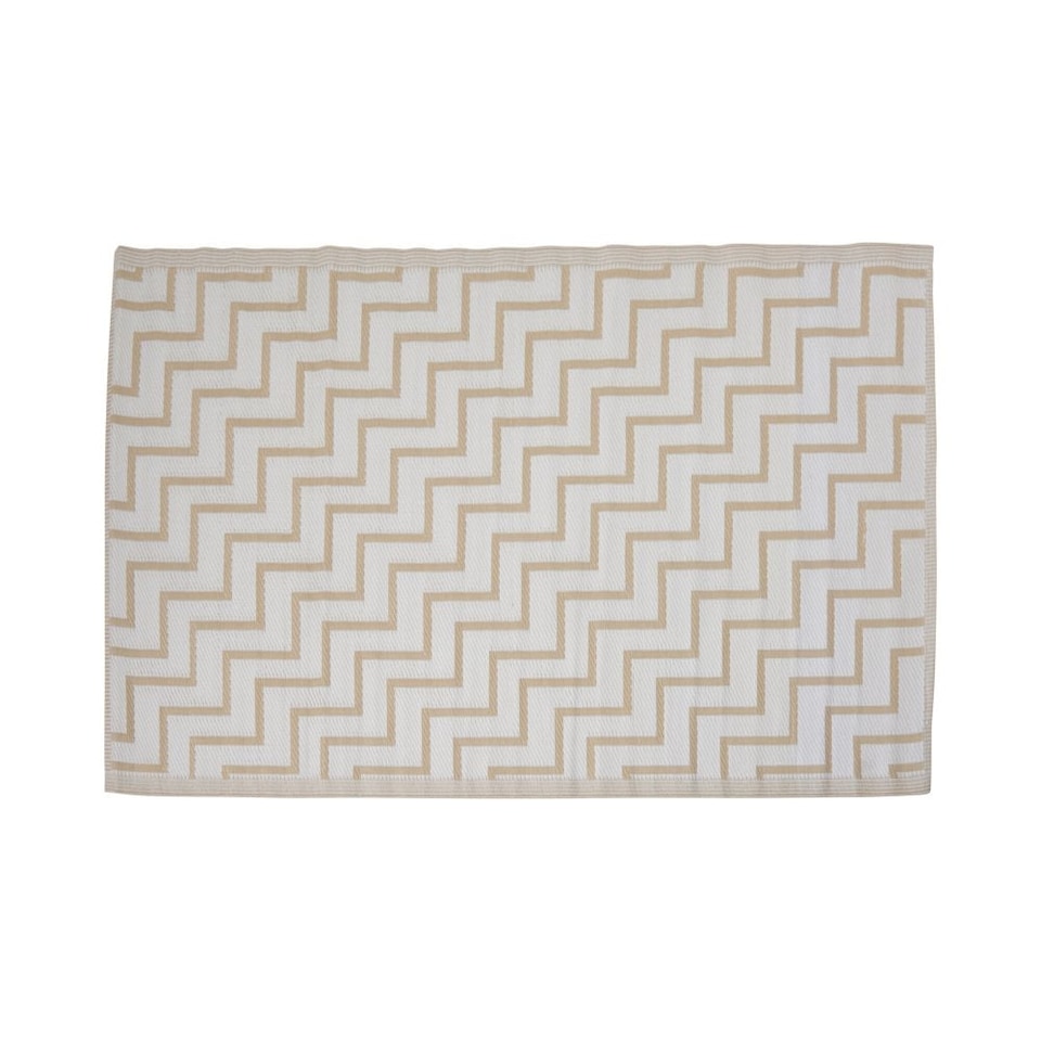 image 1 of Outdoor Plastic Rug Wool-Look Anti-Slip Durable Garden Patio Conservatory Carpet Mat - Beige ZigZag | Brown | Beige