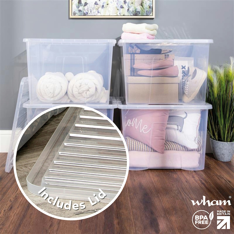 image 1 of Wham Crystal 4 x 80L Stackable Plastic Storage Boxes with Lids