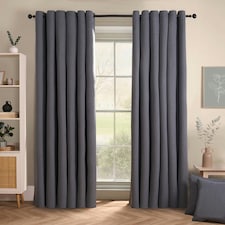 OHS Woven Textured Blackout Eyelet Curtains, 66x90" - Charcoal