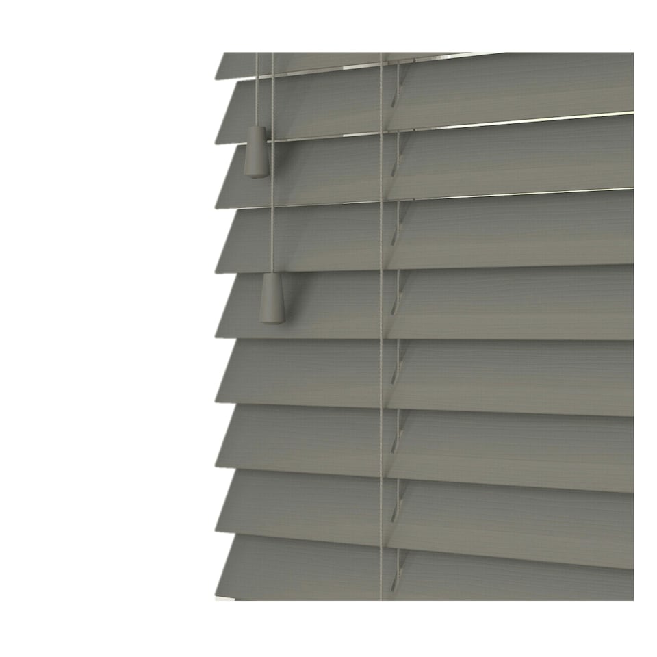 image 1 of 160cm Smooth Grey Faux Wood Venetian Blinds with String (120cm Drop) | Grey | Grey