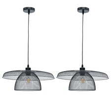 First Choice Lighting Set of 2 Cassidy Large Layered Black Mesh Ceiling Pendant Lights Black