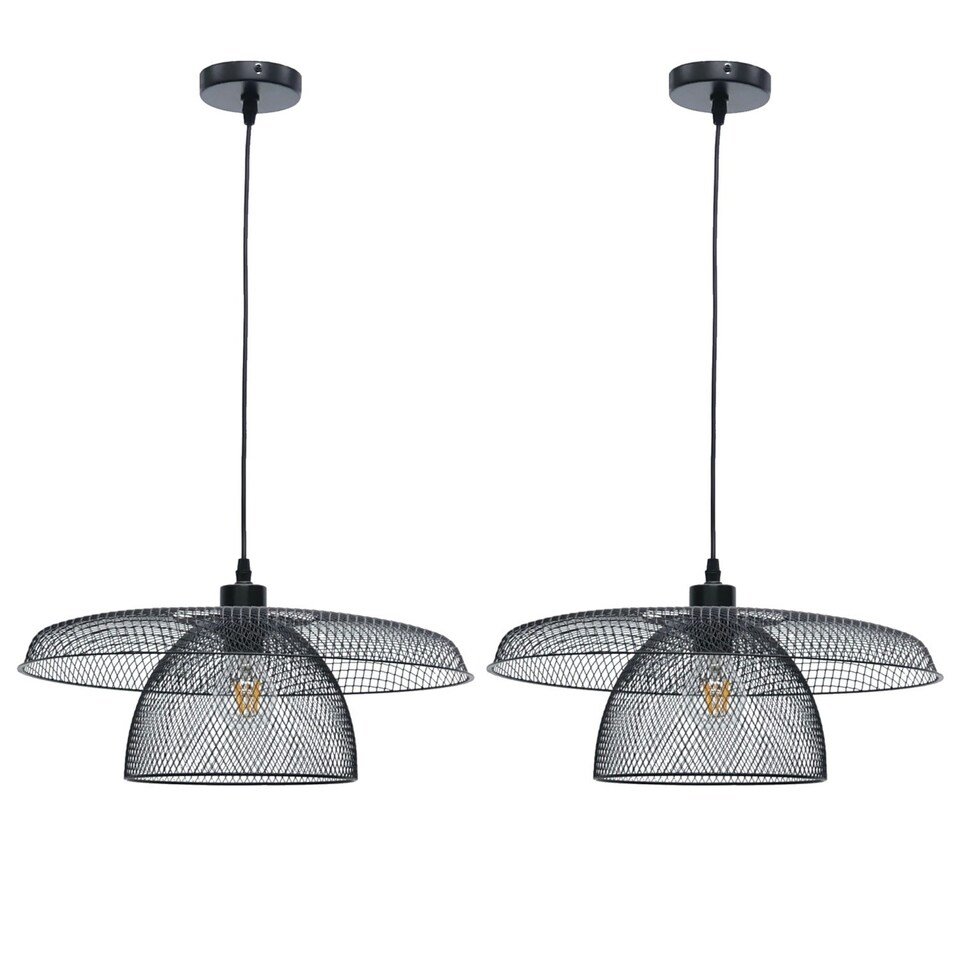 image 1 of First Choice Lighting Set of 2 Cassidy Large Layered Black Mesh Ceiling Pendant Lights Black
