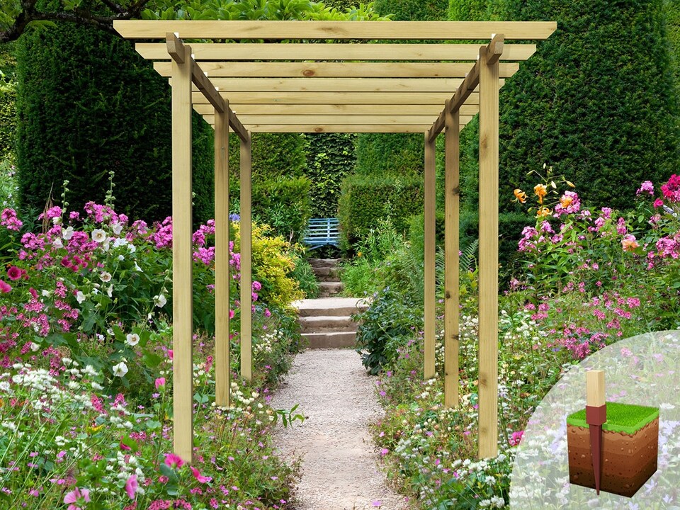 image 1 of eDecks Village Walkway Garden Pergola w/ Bolt Down Anchors 2.1m - 2.4 x 4.8m