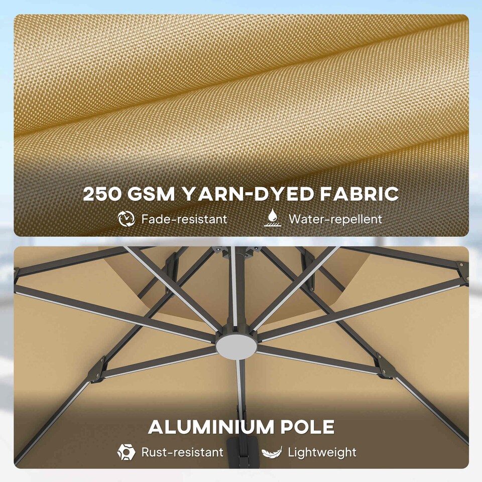 image 1 of Outsunny 3 m Cantilever Roma Parasol with LED Solar Lights, Crank and Tilt, Aluminium Frame, Cross Base and Adjustable Canopy 360 Rotating Sun Umbrella with 2Tier Shade, Beige