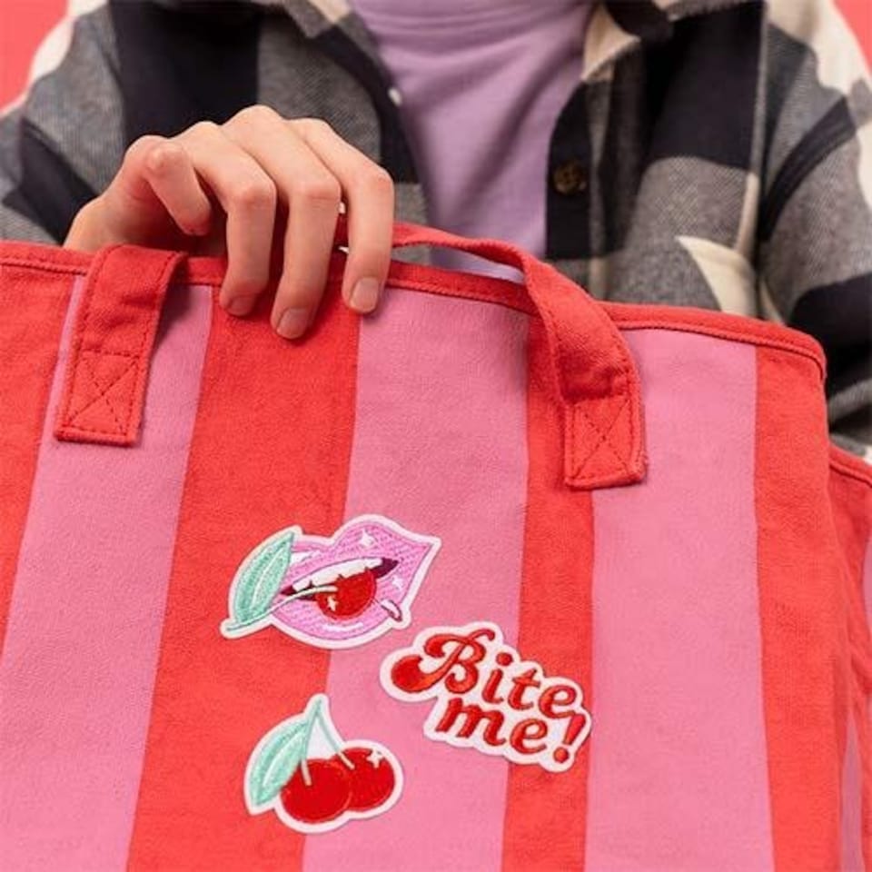 image 1 of Bite Me Pink & Red Iron On Patches - Pack of 3