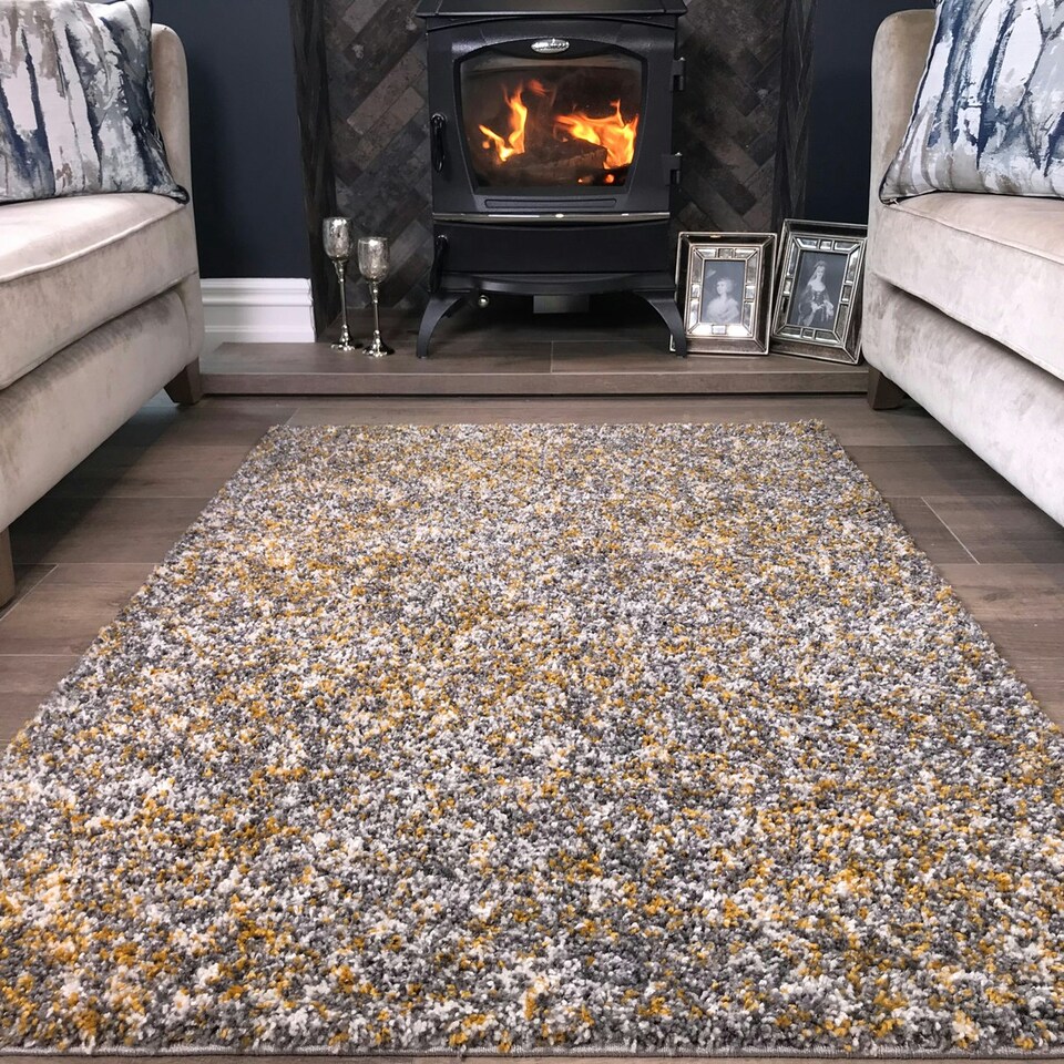 image 1 of KUKOON Yellow Ochre Mottled Shaggy Living Room Area Rug 60cm x 110cm