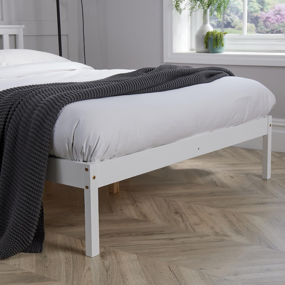image 1 of 4ft White Slatted Double Bed Frame Small Double Wooden Base Bedroom Furniture