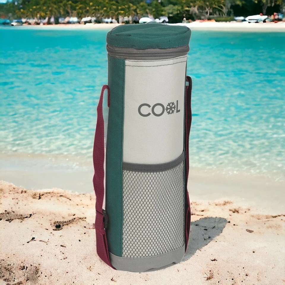 image 1 of 1.5L Insulated Cooler Bottle Bag Zip Carrier Shoulder Strap Drinks Picnic Hiking | Green | Green