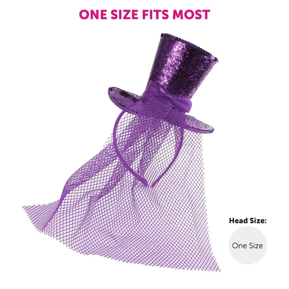 image 1 of Pack of 1 Mini Purple Glitter Fascinator Top Hat Purple | One Size