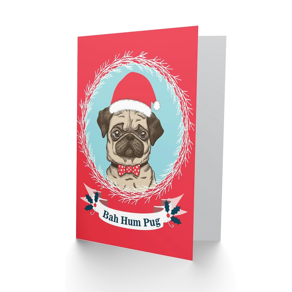 image 1 of Bah Hum Pug Dog Humbug Santa Xmas Christmas Card