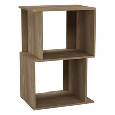 URBNLIVING 2 Tier Offset Bookcase Storage Shelving Unit | Brown | Oak | 40cm Width | 1