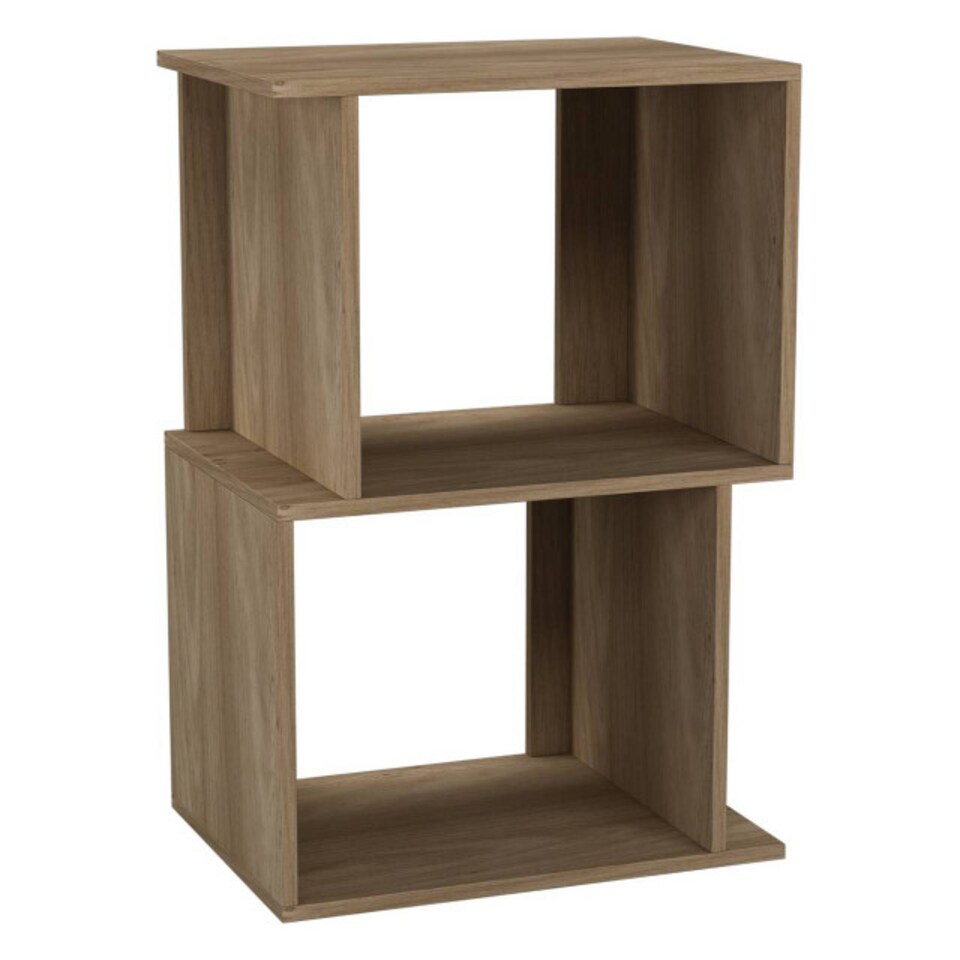 image 1 of URBNLIVING 2 Tier Offset Bookcase Storage Shelving Unit | Brown | Oak | 40cm Width | 1