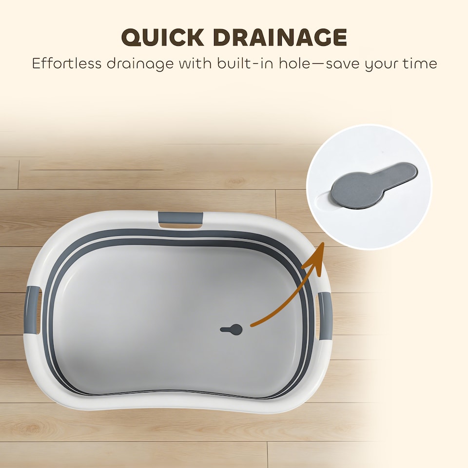 image 1 of PawHut 27L Dog Bath Tub Foldable Pet Bathtub with Drain Hole Grey | Grey | Grey, White | 66 x 44 x 25 cm