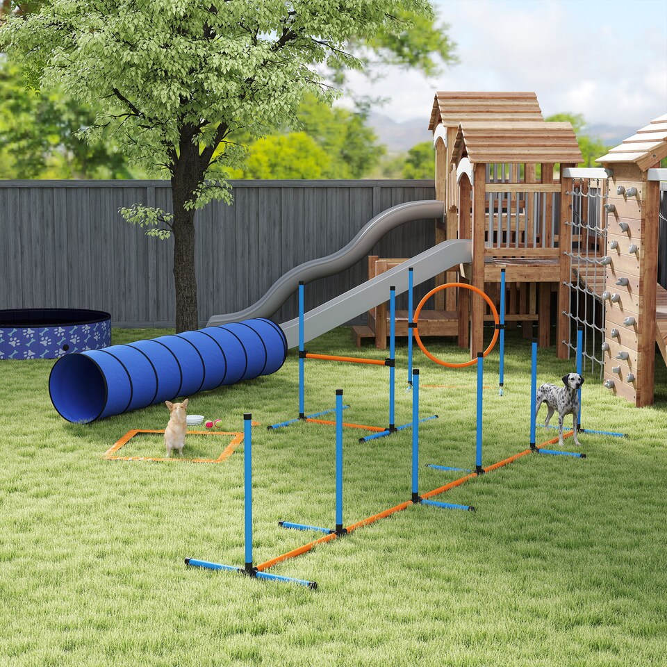 image 1 of PawHut Dog Agility Training Equipment, 8PCS Agility Training Set for Garden | Orange | Orange | 350W x 68D x 70H cm (main weave poles)