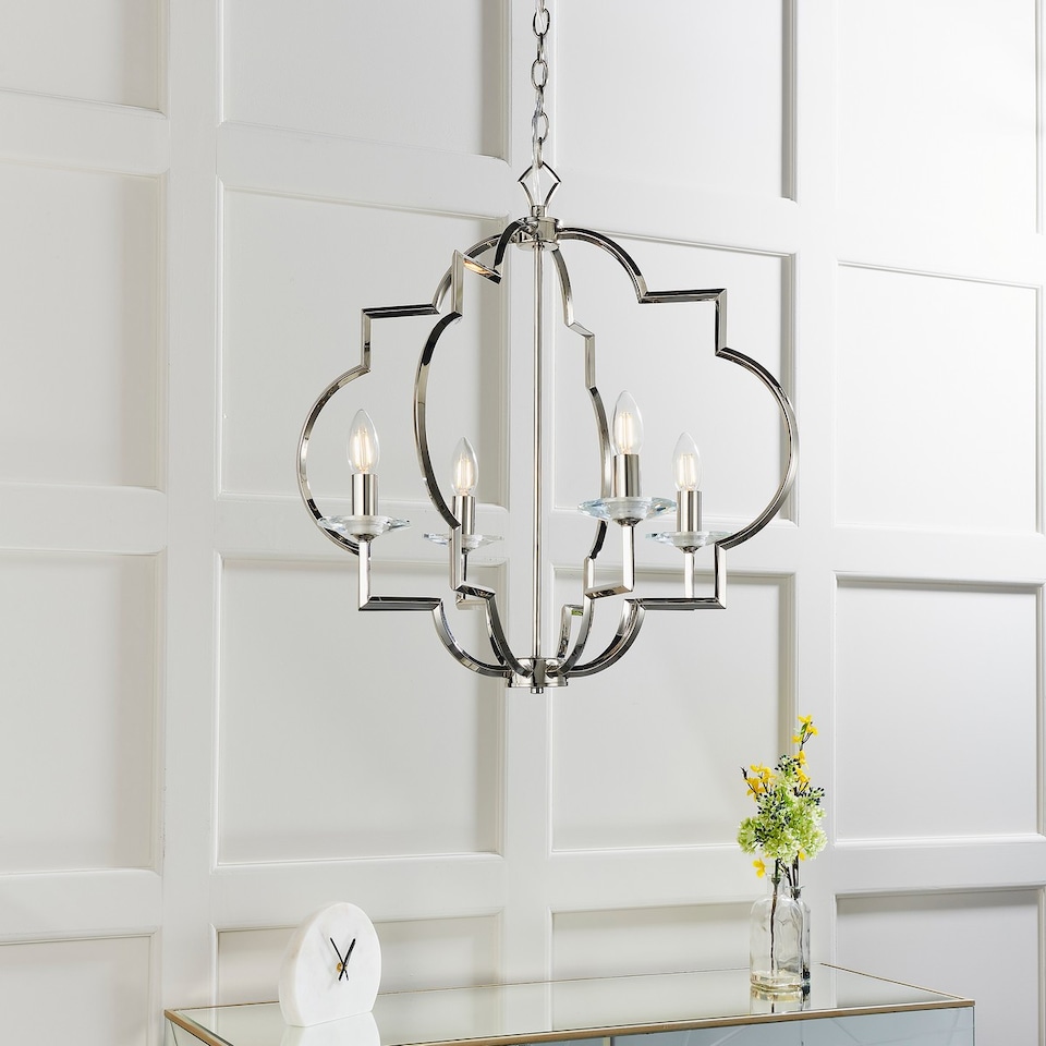 image 1 of Garland 4 Light Ceiling Pendant Polished Nickel & Clear Crystal Glass, E14
