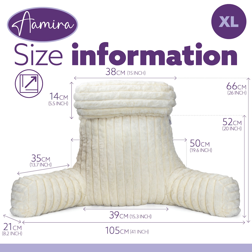 image 1 of Aamira Reading Pillow Cream Faux Fur Ribbed Memory Foam Support Cushion | Cream | Cream | Standard | 1