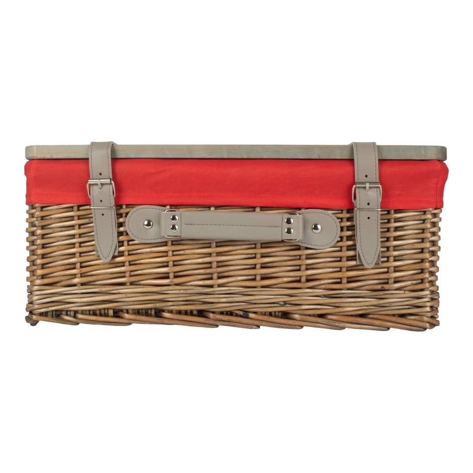 image 1 of 41cm Antique Wash Red Lined Willow Empty Picnic Basket with Pinewood Lid | Brown | Brown | M | 1