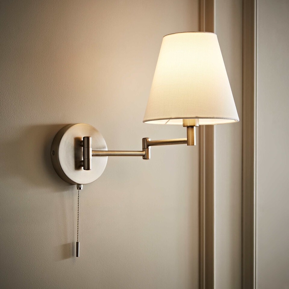 image 1 of ValueLights Sonia Pair Chrome Swing Arm Wall Lights Taper Shade | Chrome