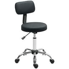 HOMCOM Rolling Stool with Backrest, Wheels, Faux Leather Salon Chair Black