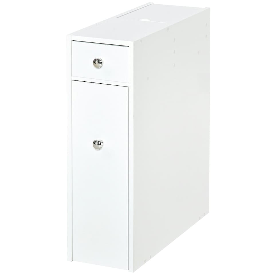 image 1 of HOMCOM Slim Floor Cabinet Narrow Wooden Storage with Drawers Bathroom White