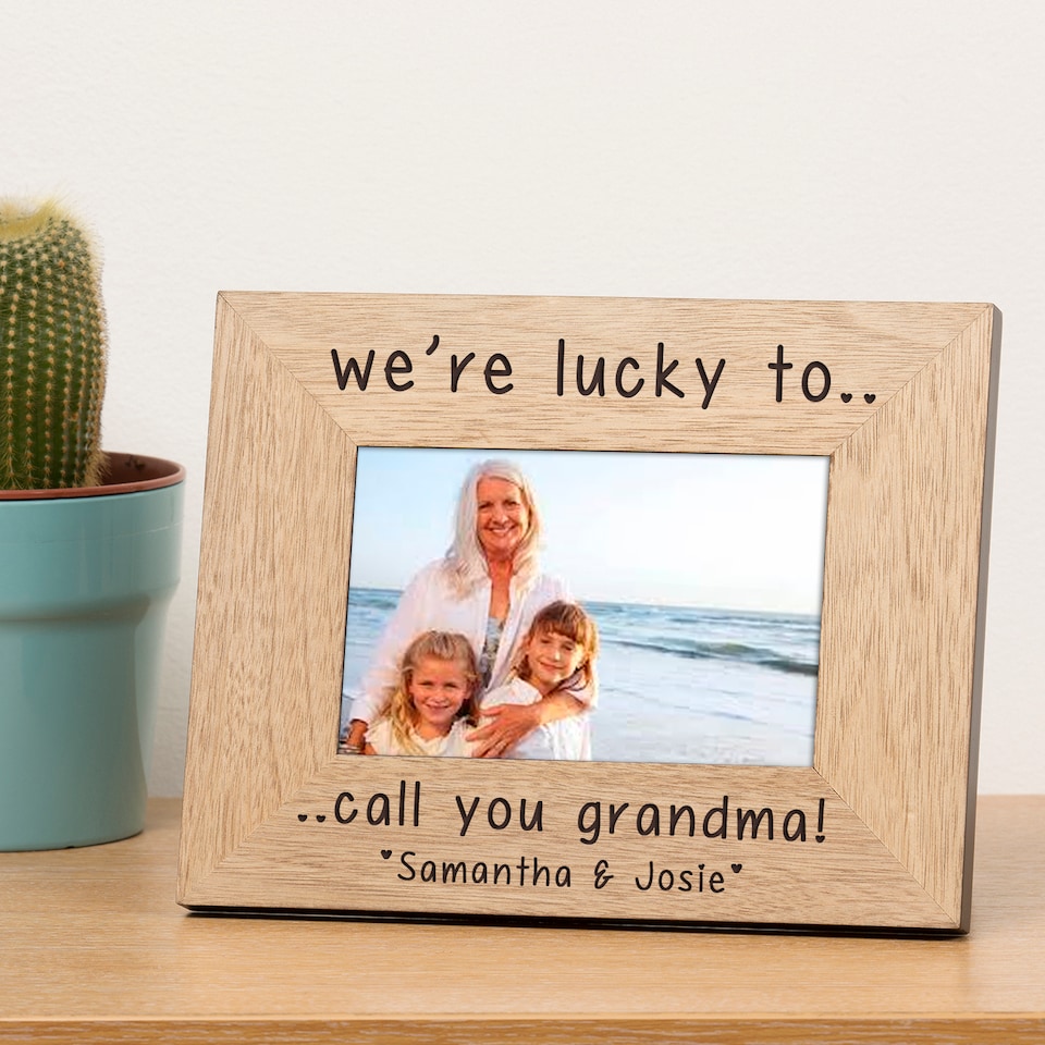image 1 of Personalised Were Lucky to call you Daddy Mummy Nanny Wood Picture Frame 6x4