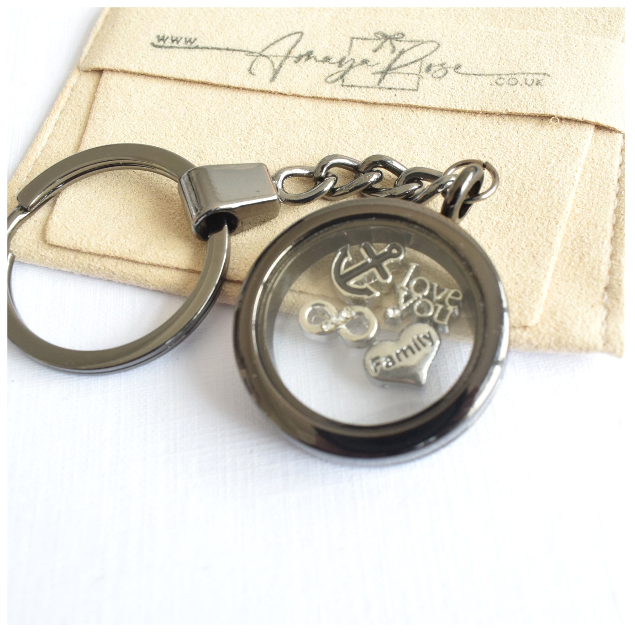 Black Memory Keyring. Hope Infinity Family Love Charms. Floating Locket Keychain. Keychain. Mum Dad Friend gift