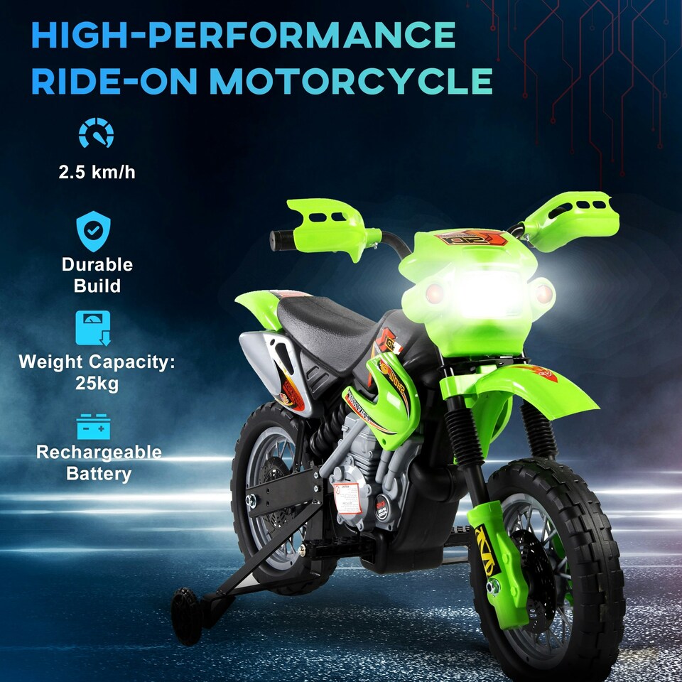 image 1 of HOMCOM 6V Kids Electric Motorbike Motorcycle Ride On for 3-6 Years Green