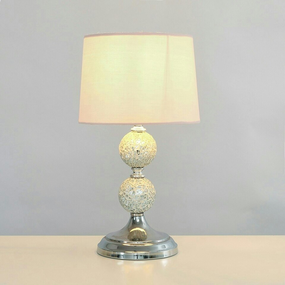 image 1 of ValueLights Modern Decorative Chrome And Mosaic Crackle Glass Table Lamp With Pink Shade