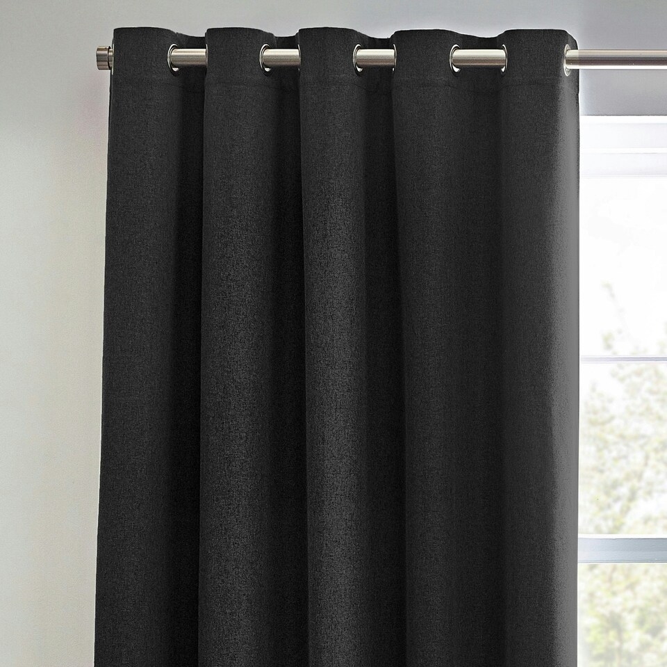 image 1 of furn. Dawn Blackout Black Eyelet Curtains (W)229cm x (D)183cm | Multi