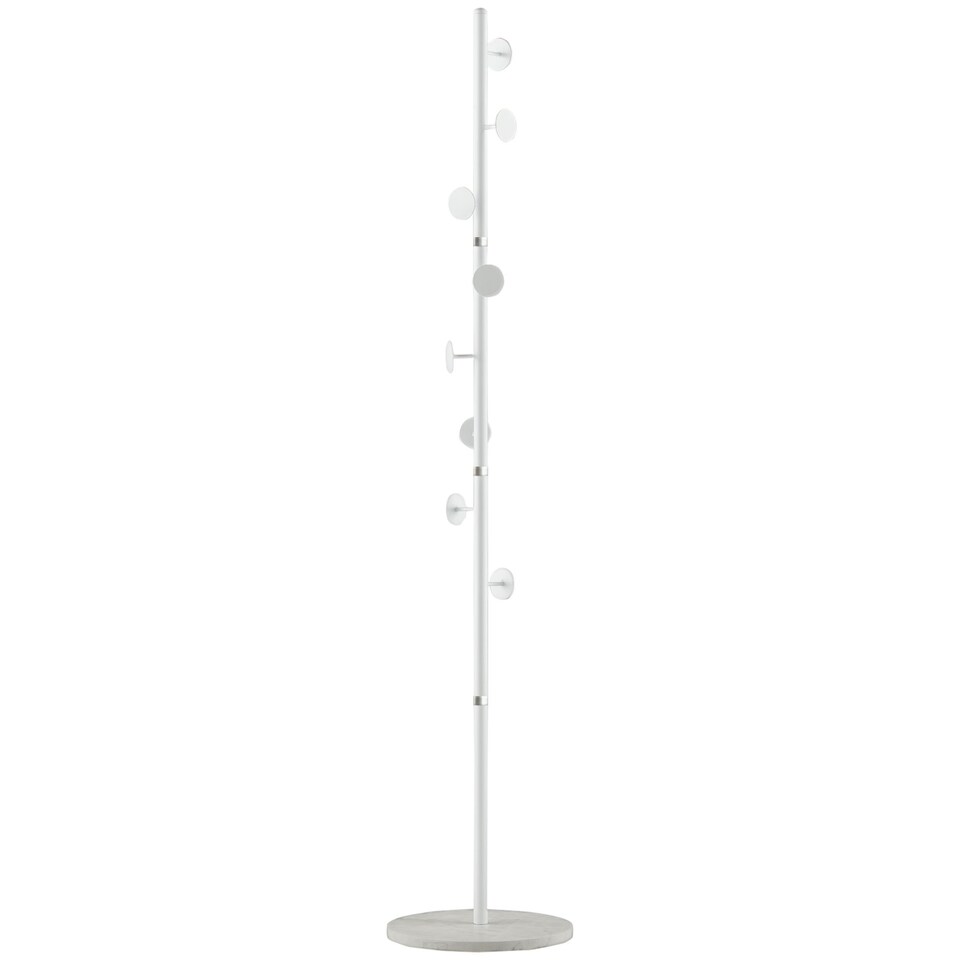 image 1 of HOMCOM Steel Coat Stand Rack Marble Base 8 Hook for Living Room Entryway,White