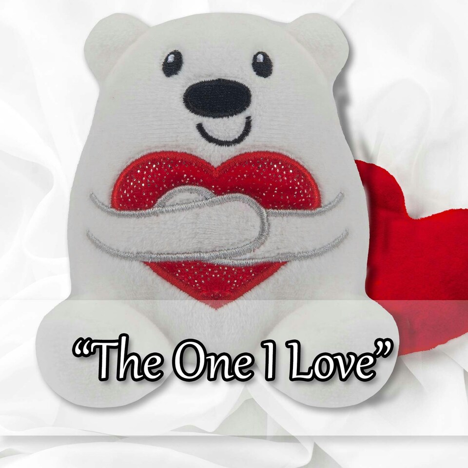image 1 of Valentines Love Bear Soft Toy Hugging Shiny Heart Cute Plush Cuddly 10cm White
