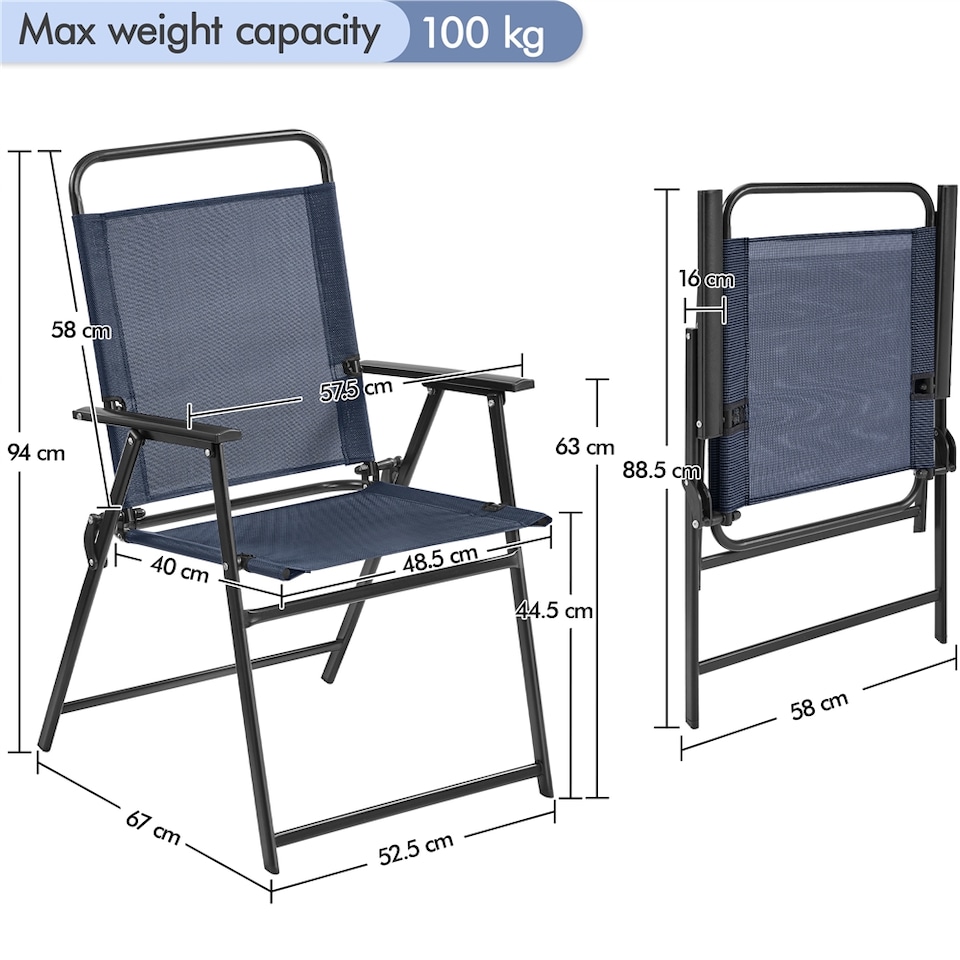 image 1 of Yaheetech Set of 2 Outdoor Texteline Foldable Dining Chairs-Navy Blue | Blue | Navy Blue | One Size