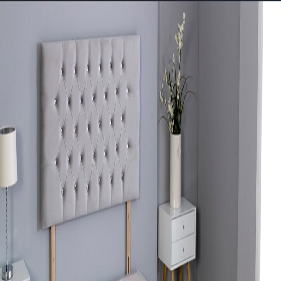 Silver Plush Velvet Chesterfield Headboard | Silver | 2FT6 Small Single 26"inch Headboard