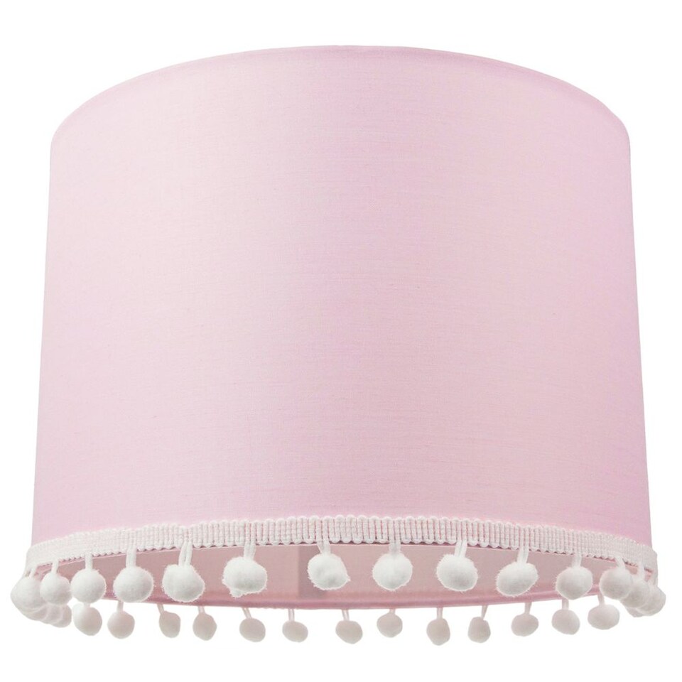 image 1 of Cute and Modern Pink Cotton 10" Lamp Shade with Small White Woolly Pom Poms | Pink | Pink | 1