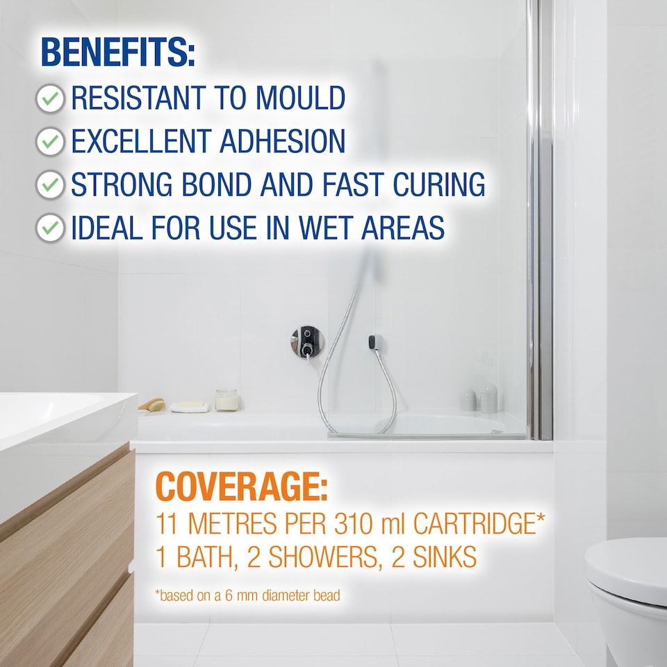 image 1 of Dryzone Silicone Sealant Replacement Kit (Anti Mould) - Complete kit for Professional looking joints in Kitchen and Bathroom