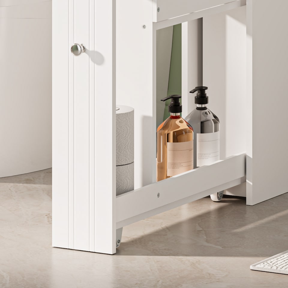 image 1 of VonHaus Holbrook White Slim Bathroom Storage Unit with Drawers