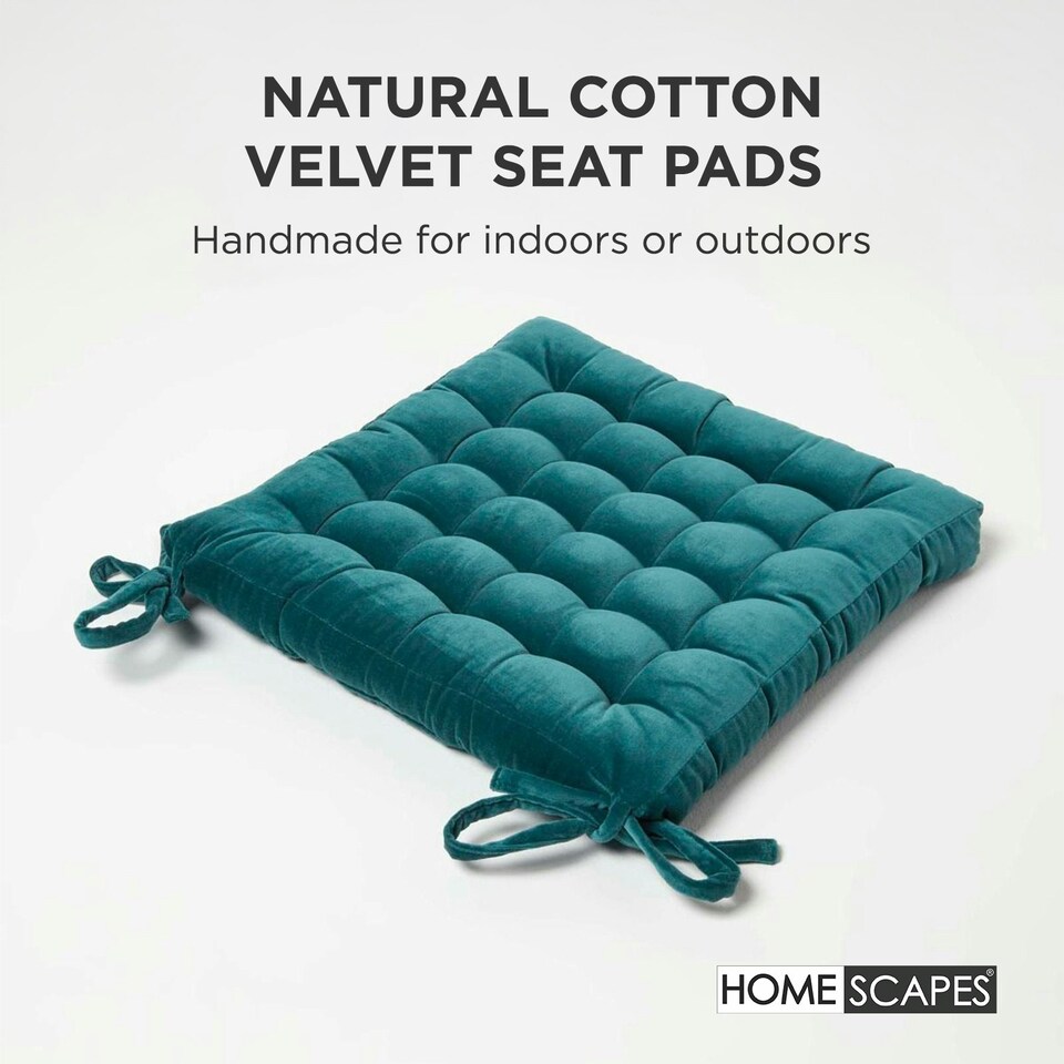 image 1 of Homescapes Teal Green Quilted Velvet Chair Pad - 40 x 40 cm Green