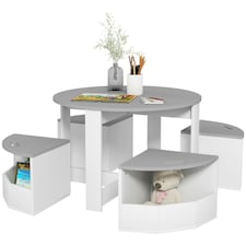 AIYAPLAY Five-Piece Kids Table and Chairs Set w/ Storage for 3-8 Years, Grey 