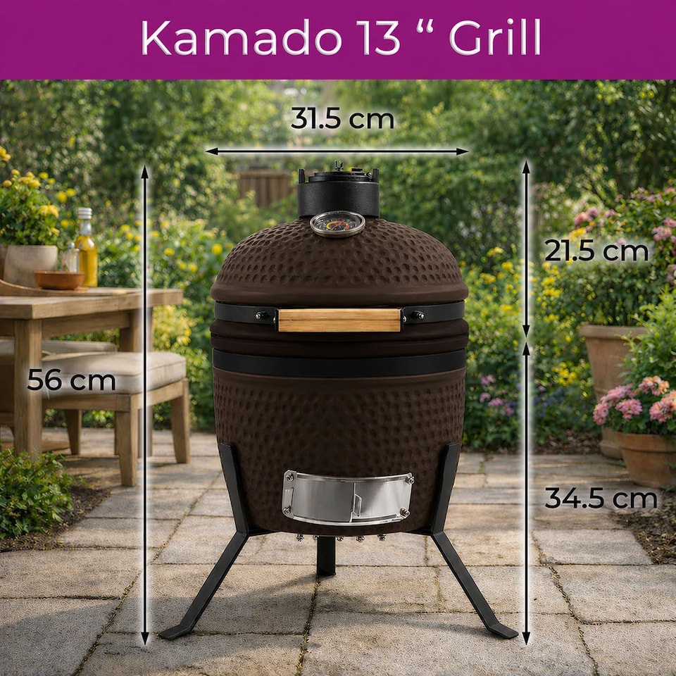 image 1 of Kamado 13" Ceramic BBQ Grill Smoker Charcoal Cooking Oven Portable