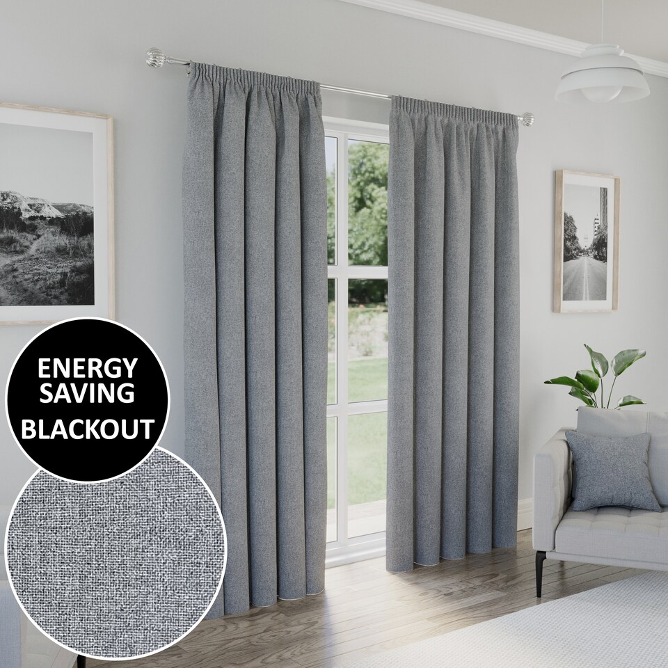 image 1 of Enhanced Living Dallas 100% Blackout Thermal Grey Curtains with 3" Tape Top Header (PAIR) - 90x108 inch (229x274cm)