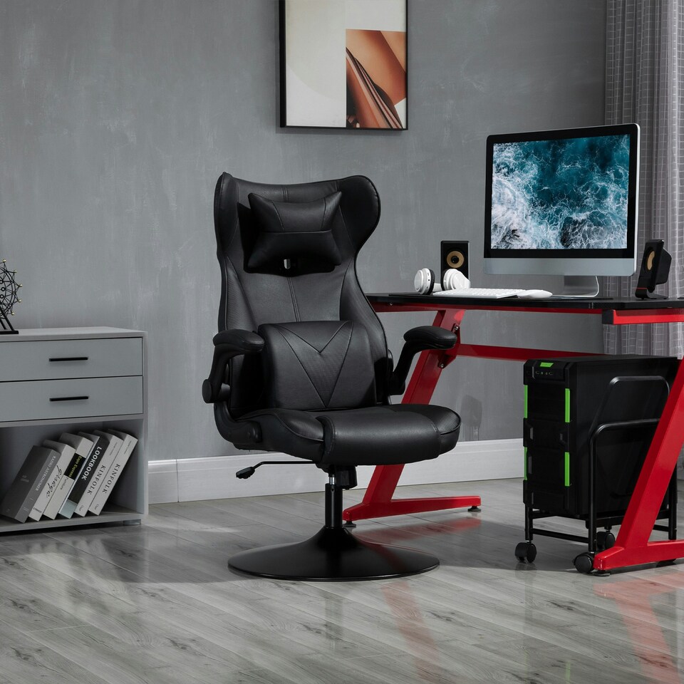 image 1 of Vinsetto Gaming Chair Home Office Chair w/ Swivel Pedestal Base Lumbar Support
