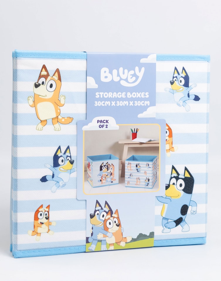 image 1 of Bluey Storage Cubes Blue Set of 2 | Foldable Fabric Toy Boxes | Kids Bedroom Organiser | Collapsible Storage Bins for Toys, Clothes | Kallax Shelving Compatible Inserts Bluey Merch